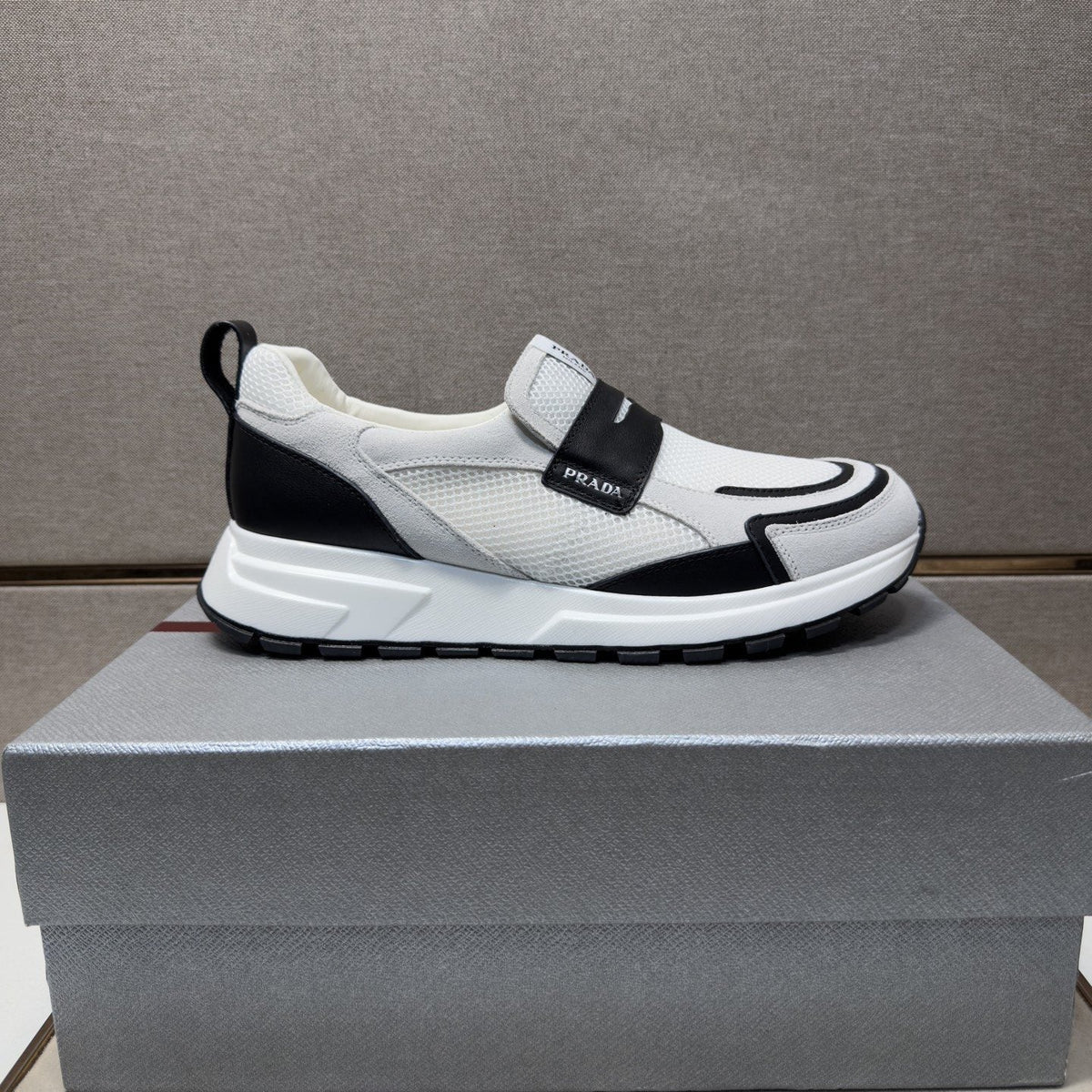 Prada Dark Navy Mesh Slip-On Sneakers — side