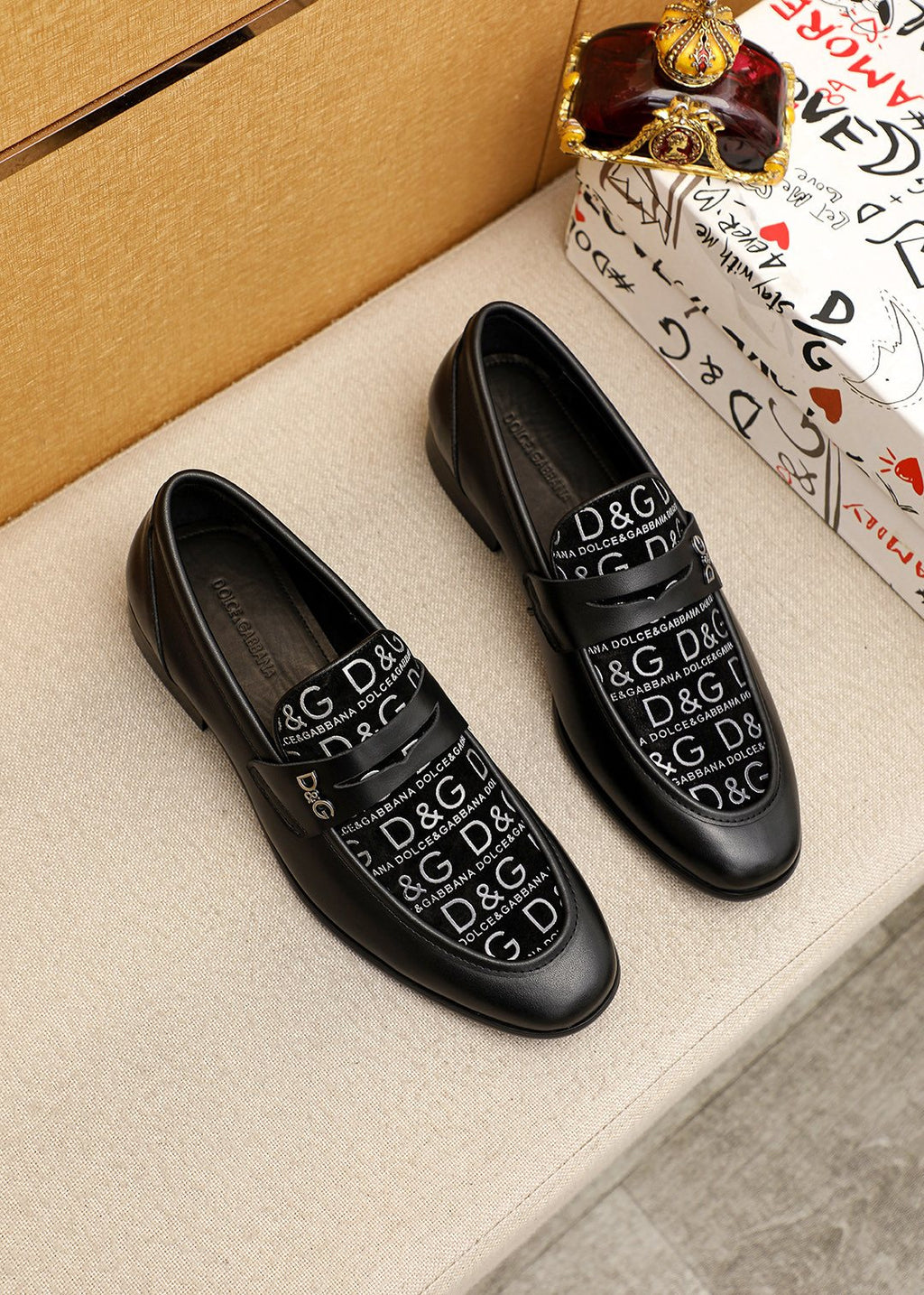 Dolce & Gabbana Text Panel Slip-On Loafers — hero