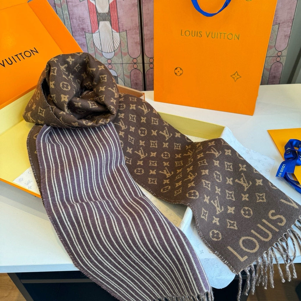 Louis Vuitton Brown Monogram Fringe Scarf — side