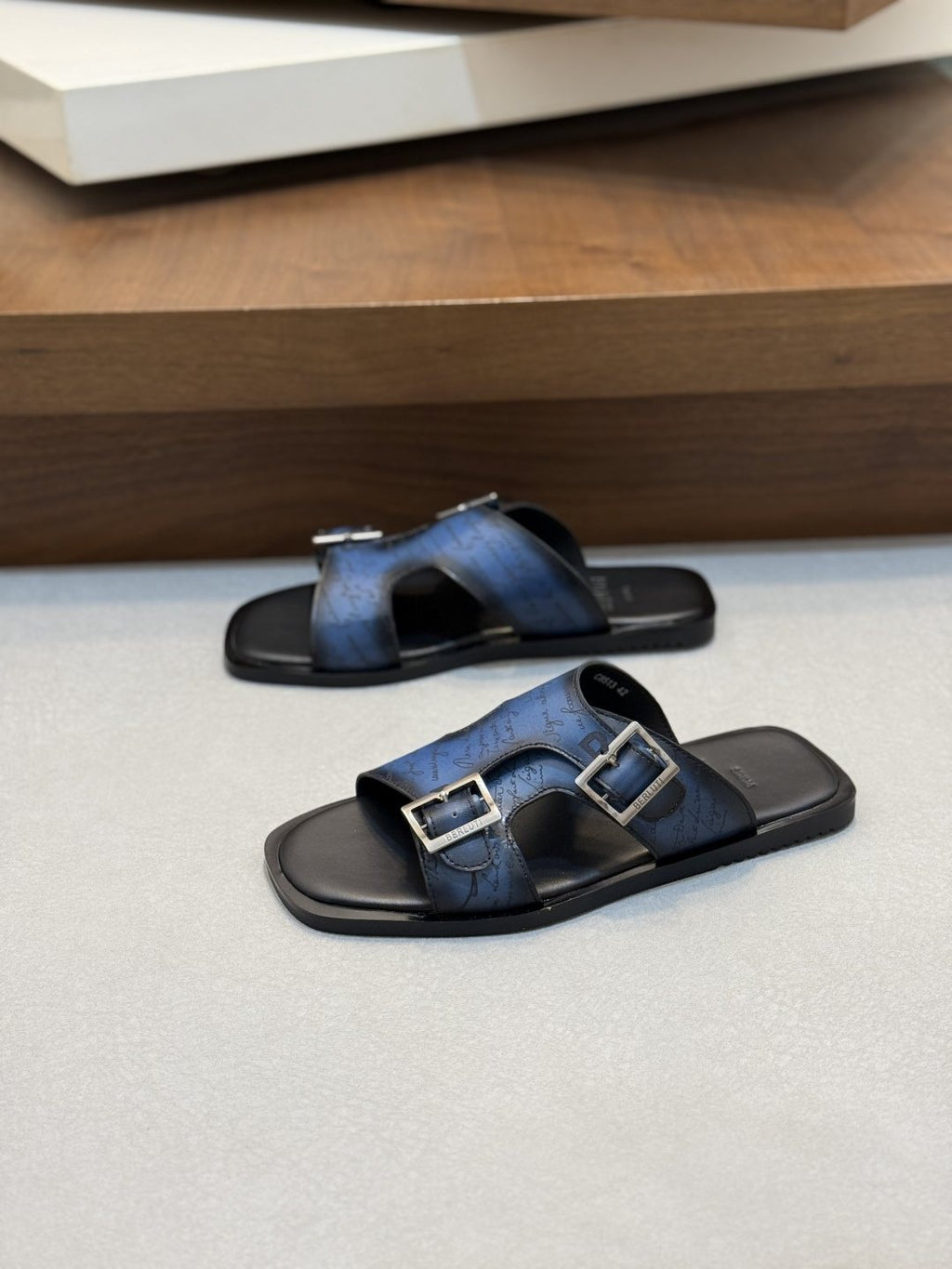 Berluti Double-Buckle Slide Sandals — front
