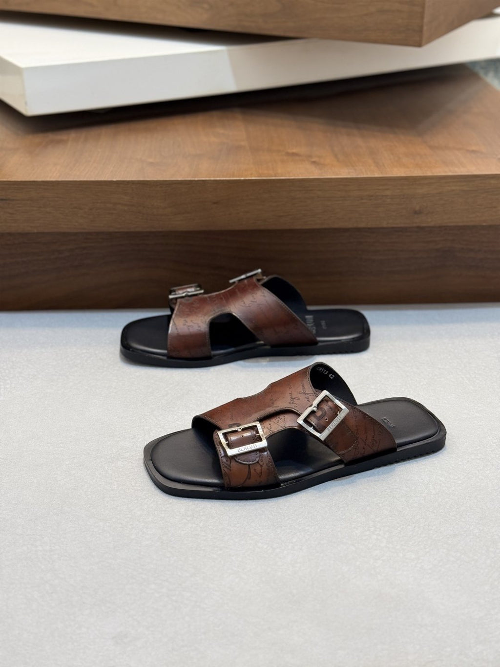 Berluti Double-Buckle Slide Sandals — front