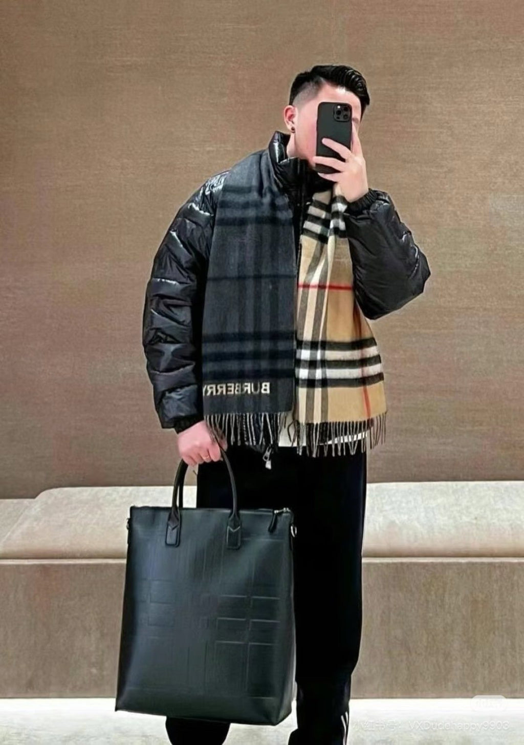 Burberry Fringed Plaid Scarf — model