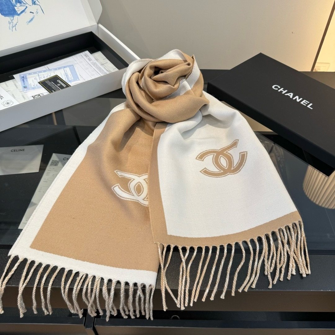 Chanel Fringed Color-Block Scarf — front
