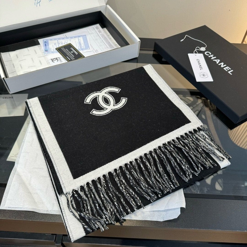 Chanel Fringed Color-Block Scarf — front