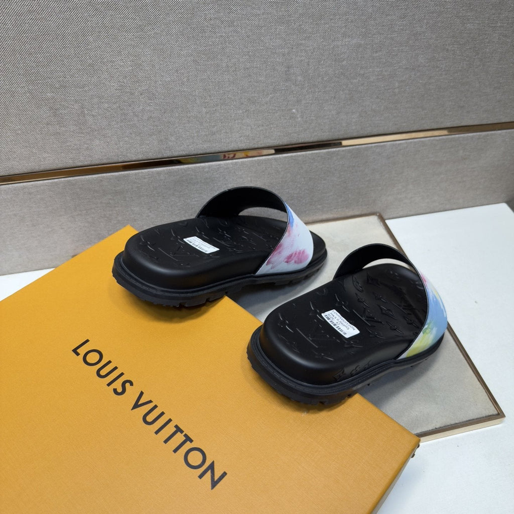 Louis Vuitton Pastel Multicolor Strap Slide Sandals — side
