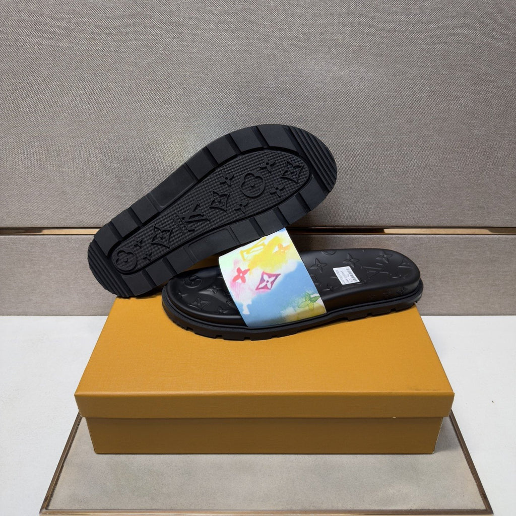 Louis Vuitton Pastel Multicolor Strap Slide Sandals — hero