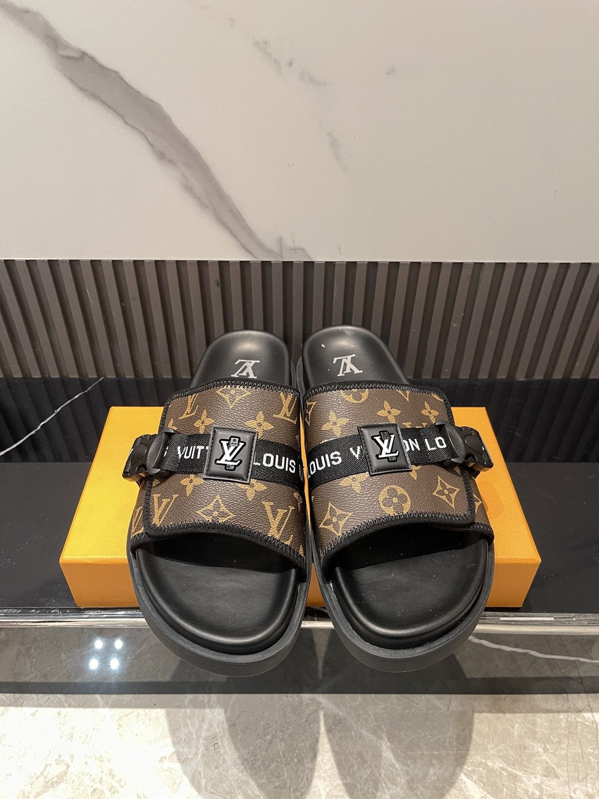 Louis Vuitton Monogram Double-Strap Slide Sandals — front
