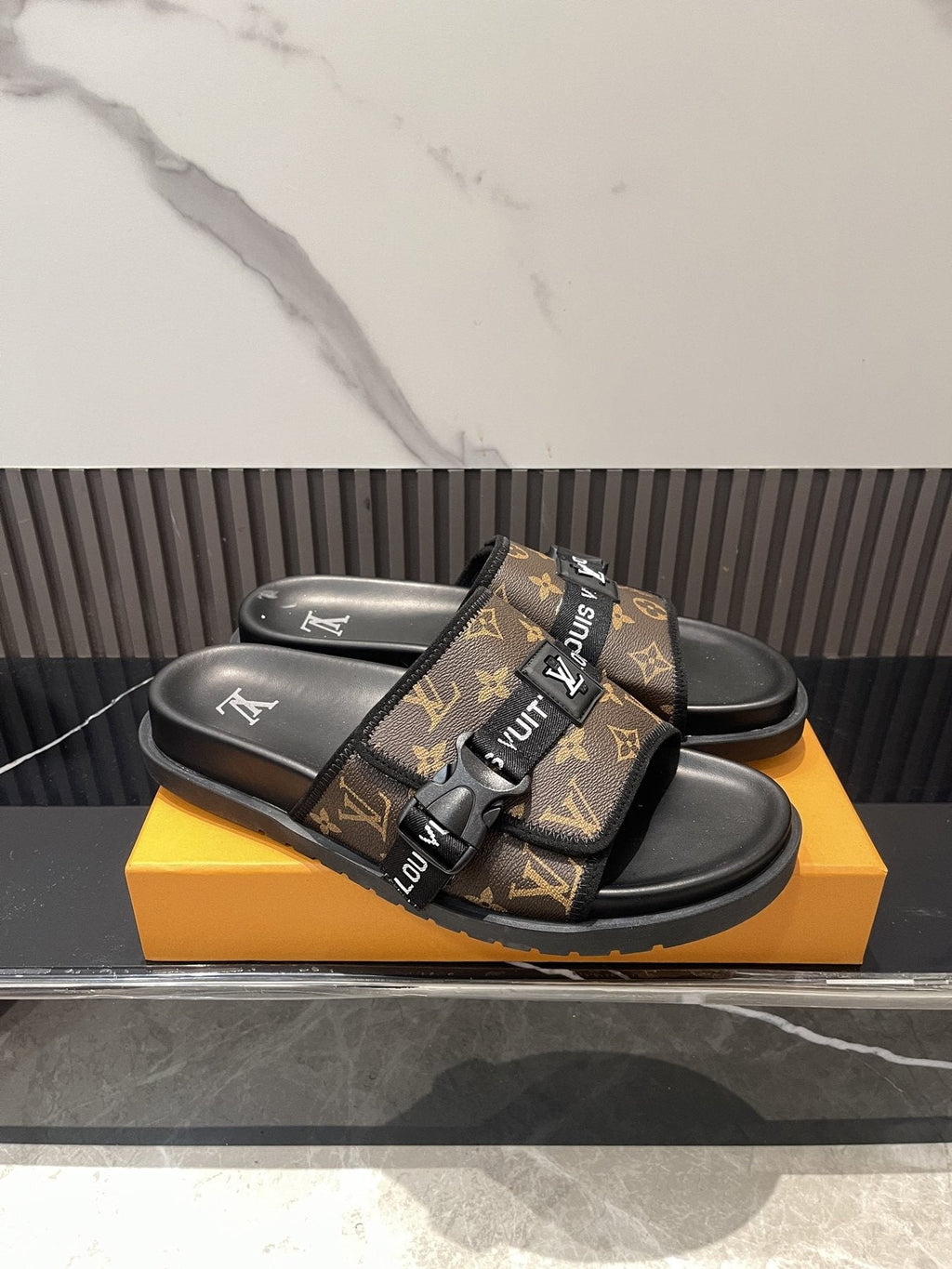 Louis Vuitton Monogram Double-Strap Slide Sandals — front