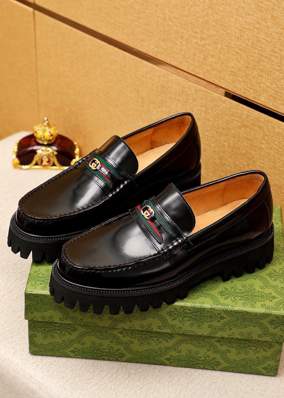 Gucci Striped Vamp Lug Sole Loafers — side