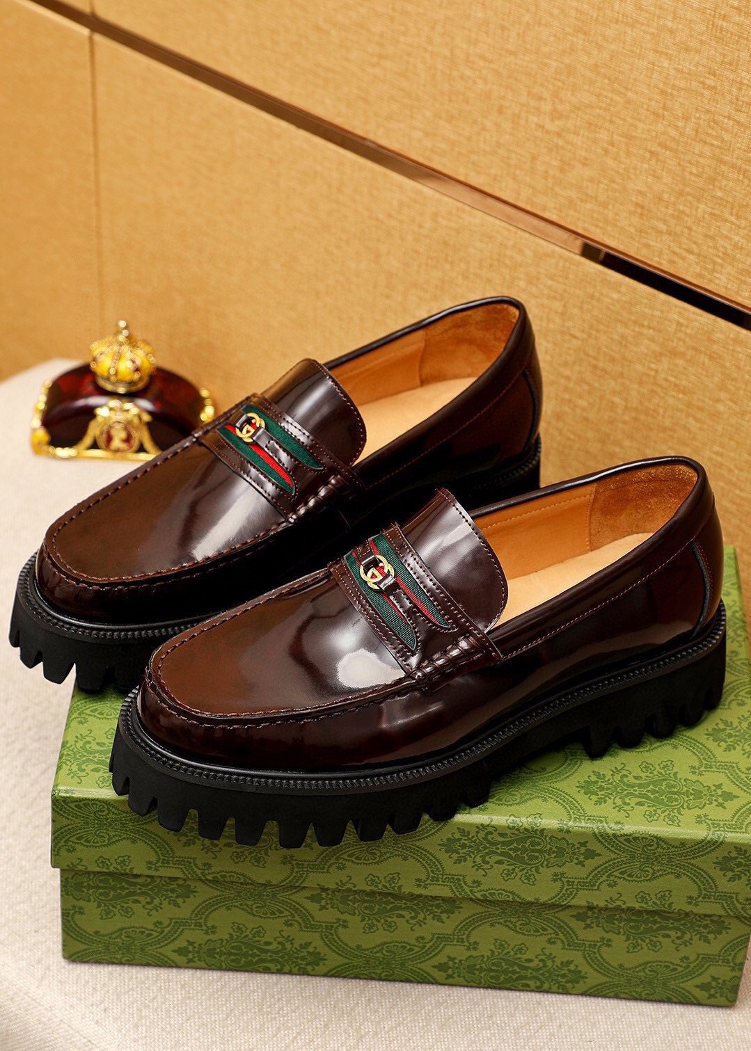 Gucci Striped Vamp Lug Sole Loafers — front