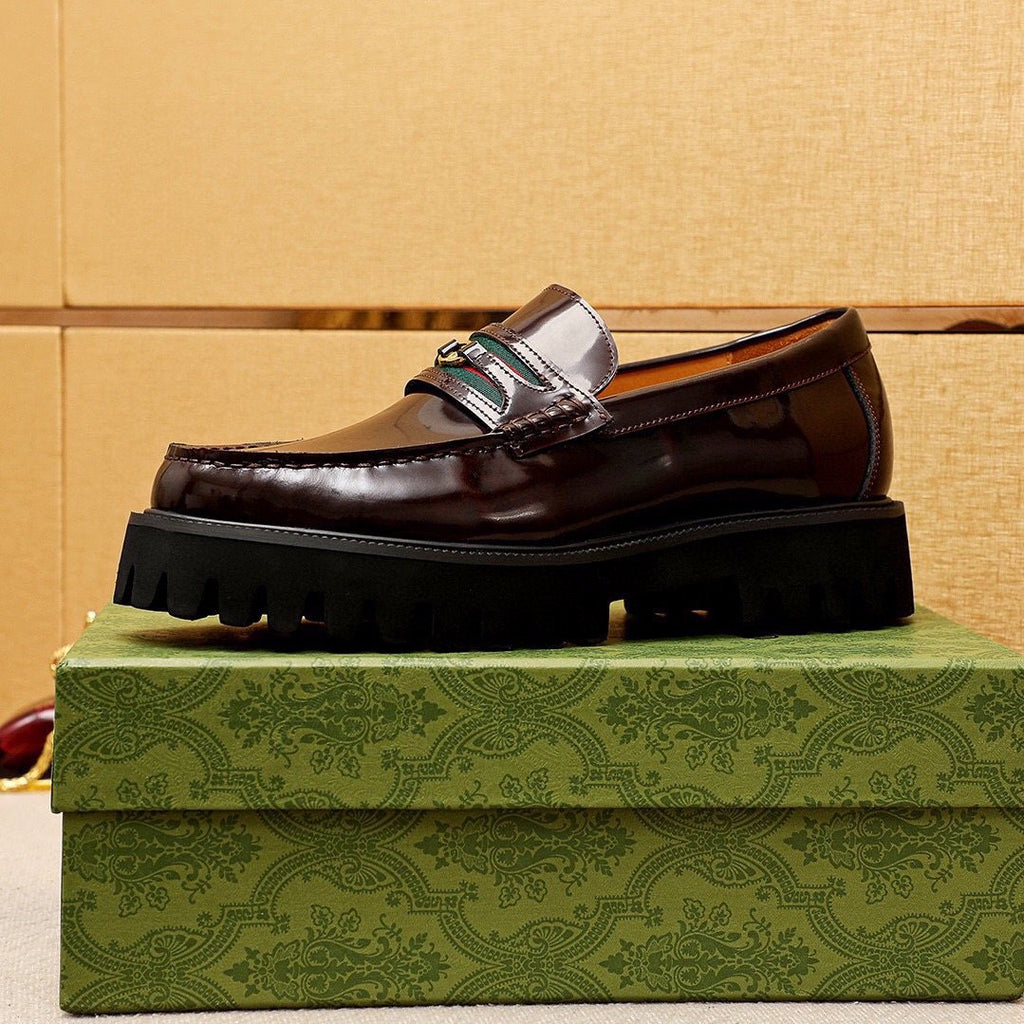Gucci Striped Vamp Lug Sole Loafers — side