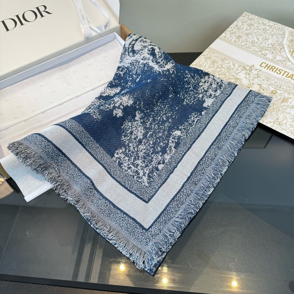 Dior Toile Print Fringe Square Scarf — front