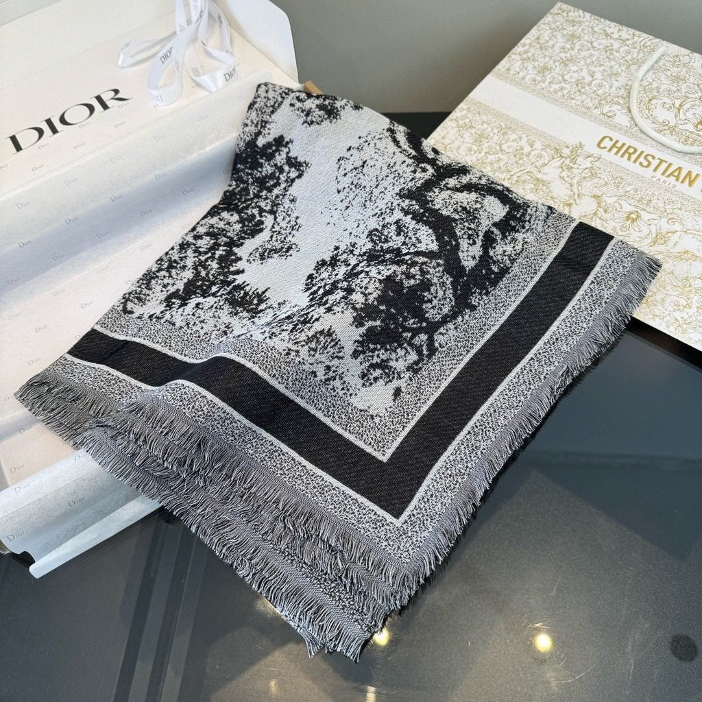 Dior Toile Print Fringe Square Scarf — front