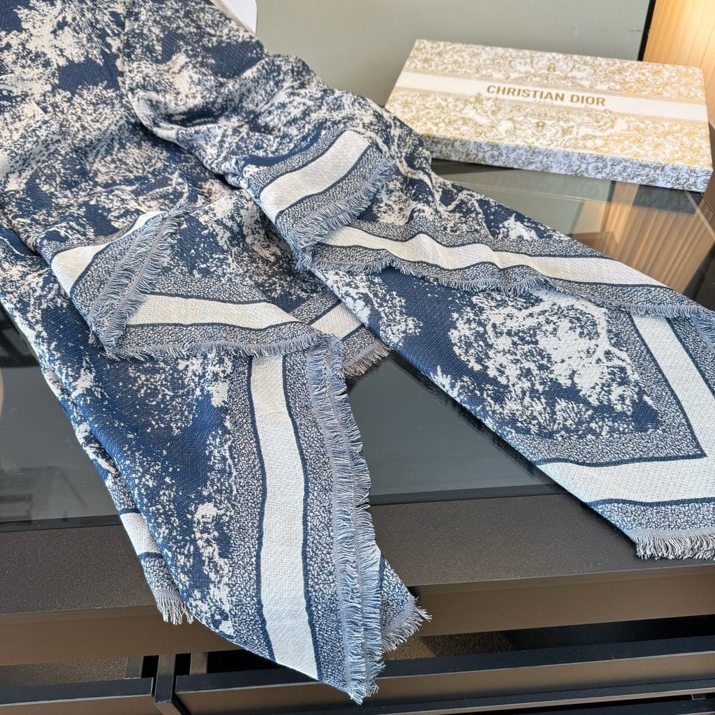 Dior Toile Print Fringe Square Scarf — side