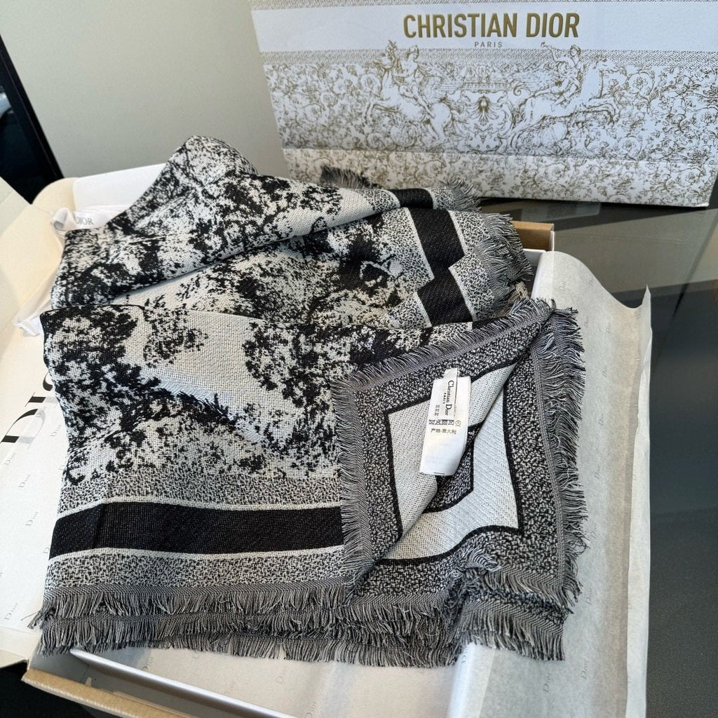 Dior Toile Print Fringe Square Scarf — front