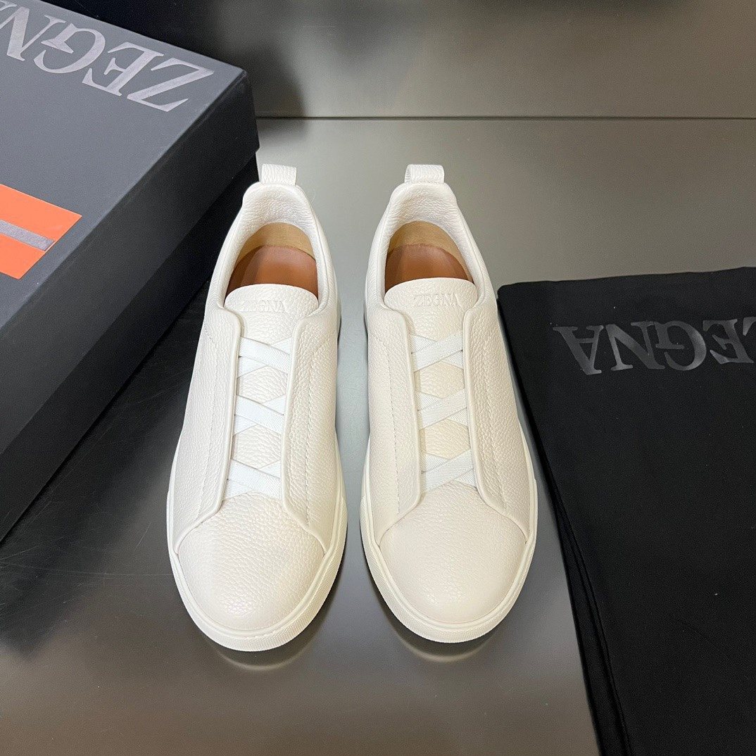 Zegna White Slip-On Sneakers — front
