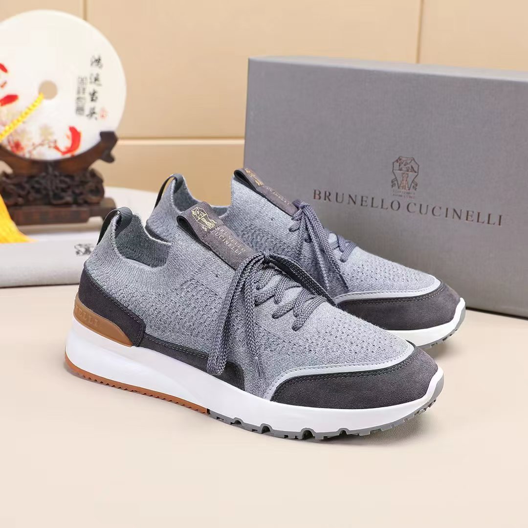 Brunello Cucinelli Knit Lace-Up Sneakers — front