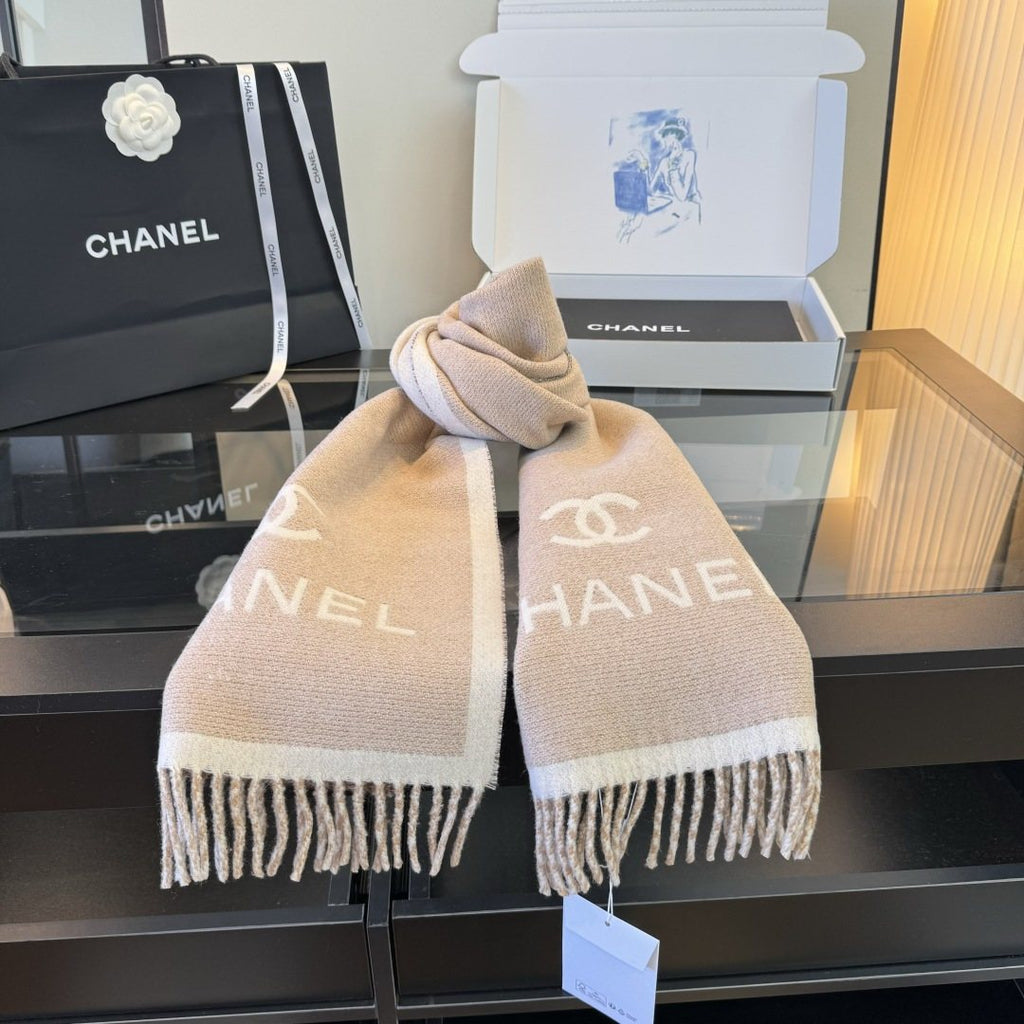 Chanel Logo Fringe Scarf — front