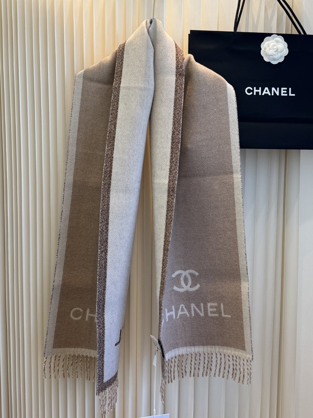 Chanel Logo Fringe Scarf — front