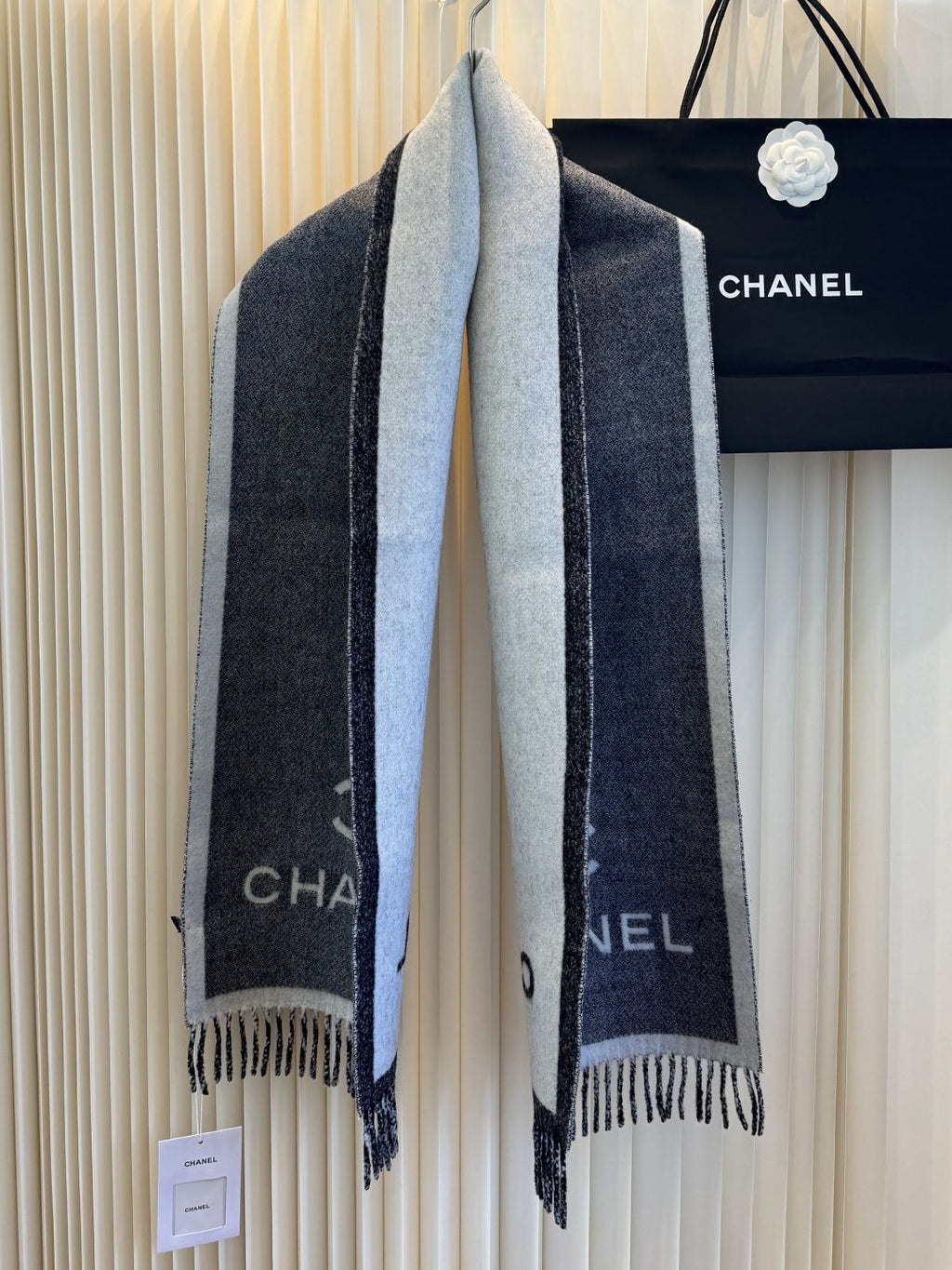 Chanel Logo Fringe Scarf — front