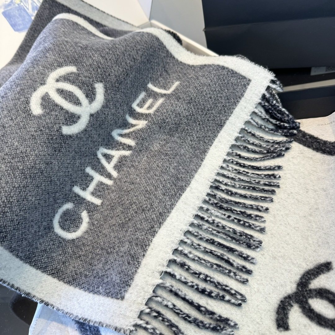 Chanel Logo Fringe Scarf — detail