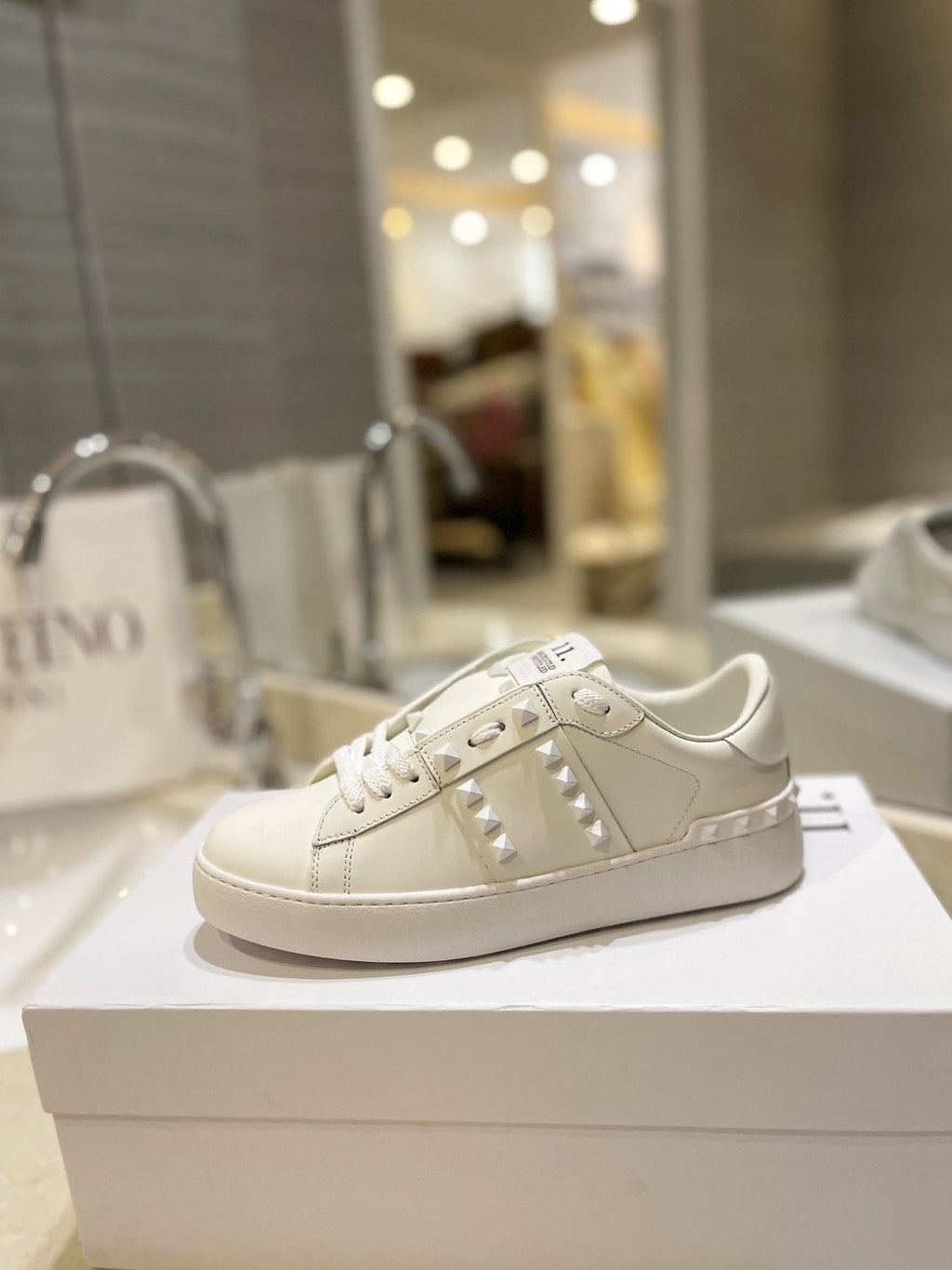Valentino White Silver Studded Low-Top Sneakers — side