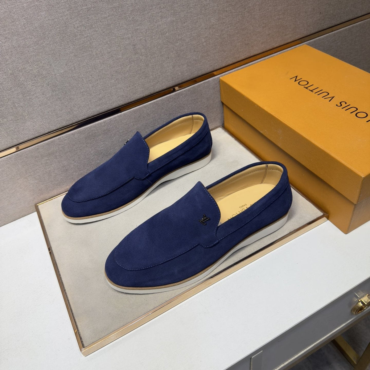 Louis Vuitton Men’s Textured Slip-On Loafers — front