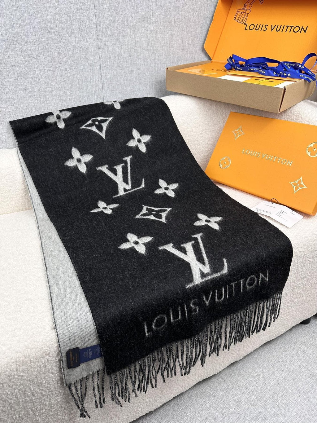 Louis Vuitton Reversible Monogram Fringe Scarf — front