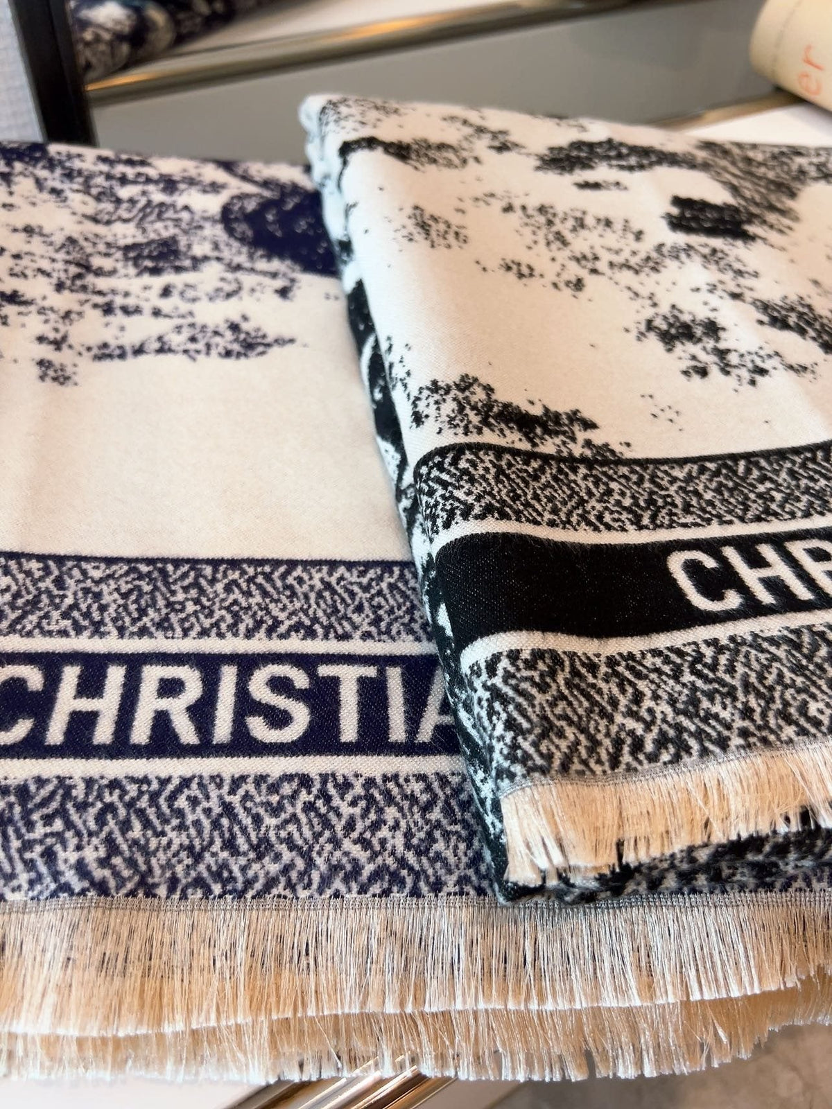 Dior Botanical Print Fringe Square Scarf — detail