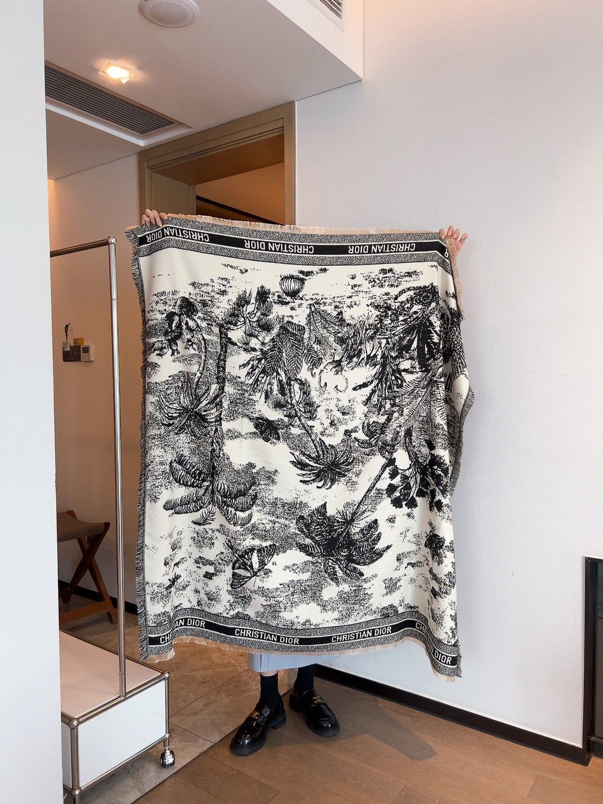 Dior Botanical Print Square Scarf — model