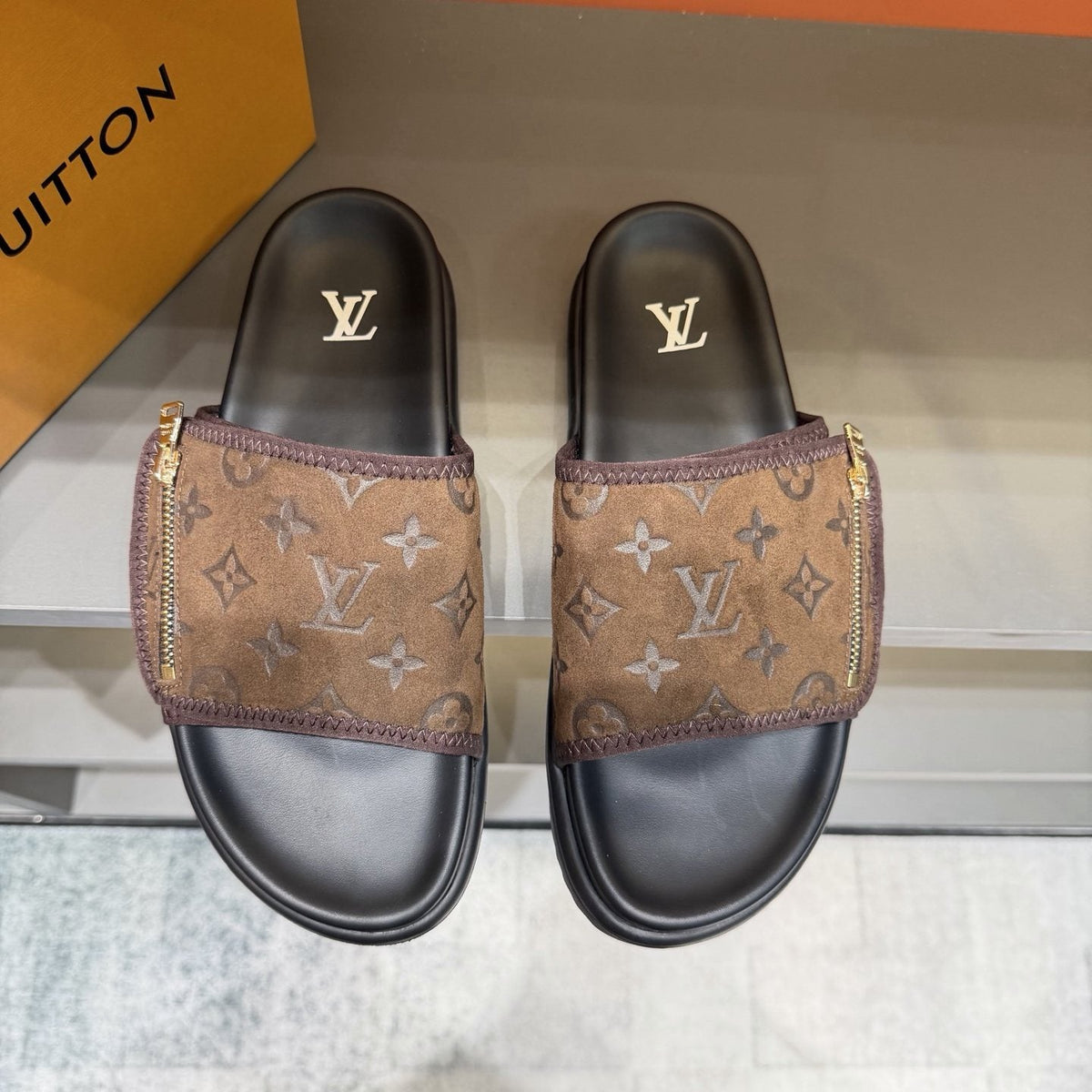 Louis Vuitton Monogram Zip Slide Sandals — hero