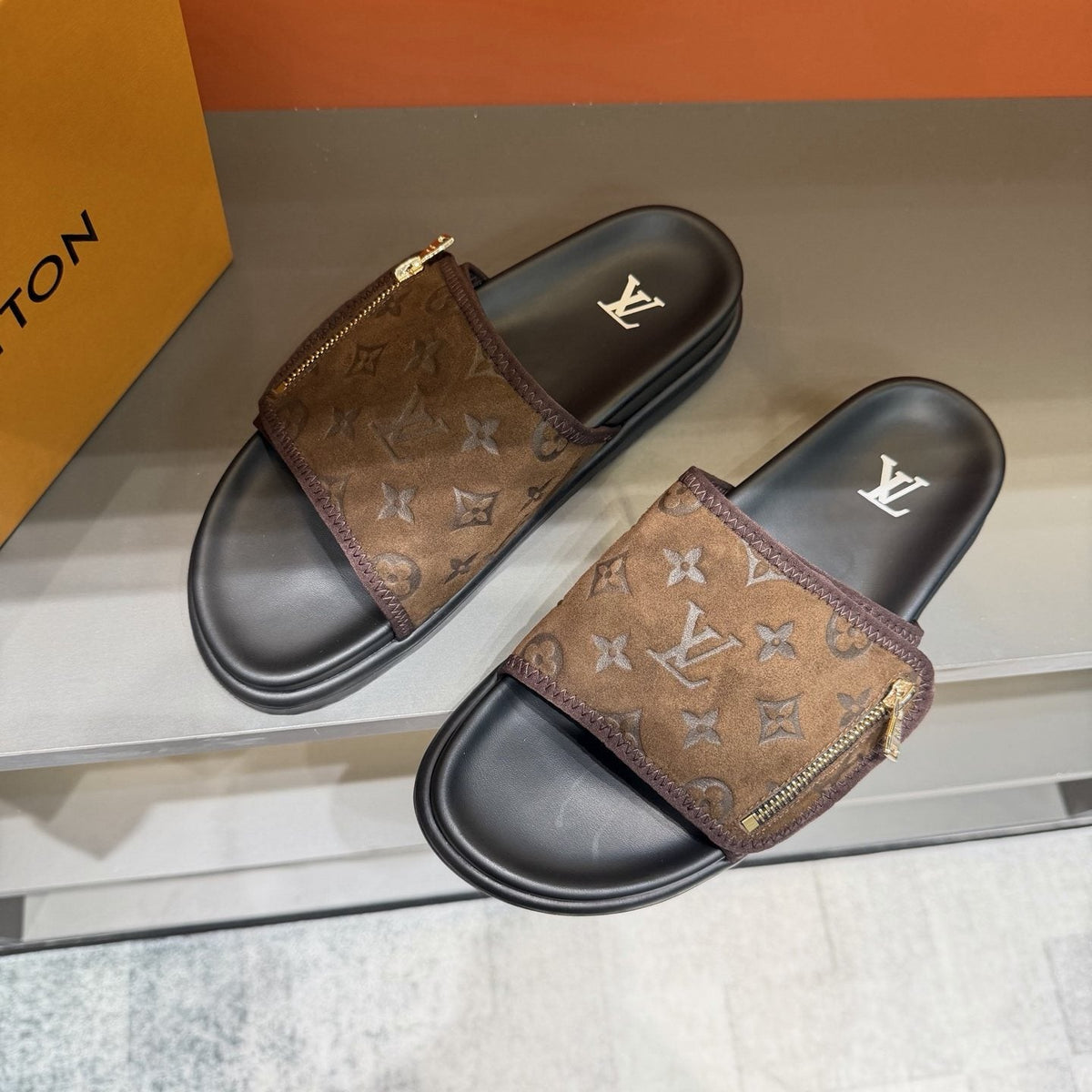 Louis Vuitton Monogram Zip Slide Sandals — side