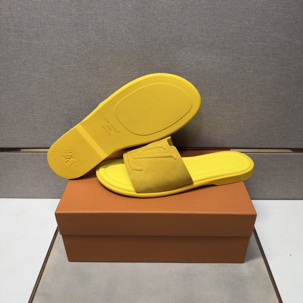 Louis Vuitton Embossed Strap Slide Sandals — model