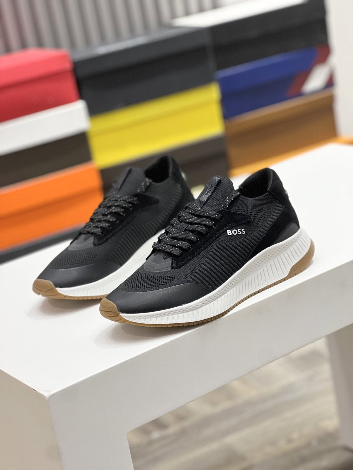 BOSS Knit Ribbed-Sole Sneakers — front