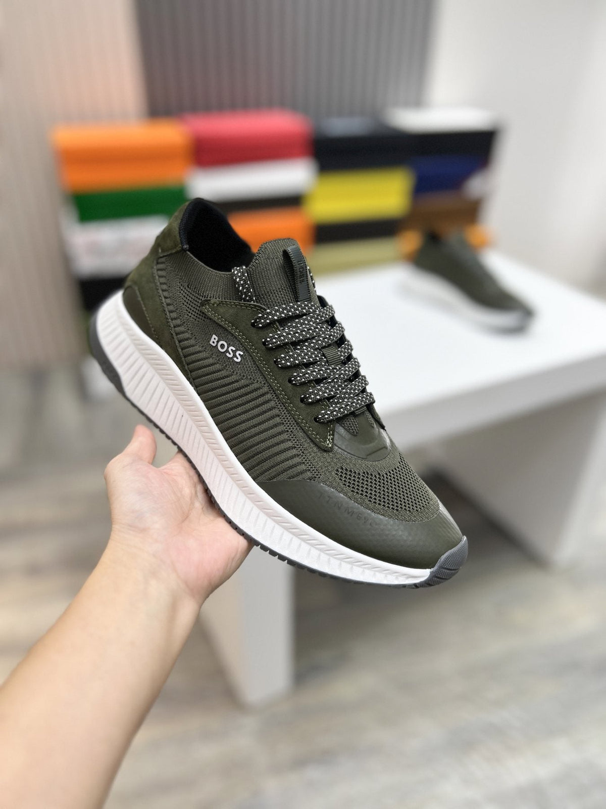 BOSS Knit Ribbed-Sole Sneakers — side