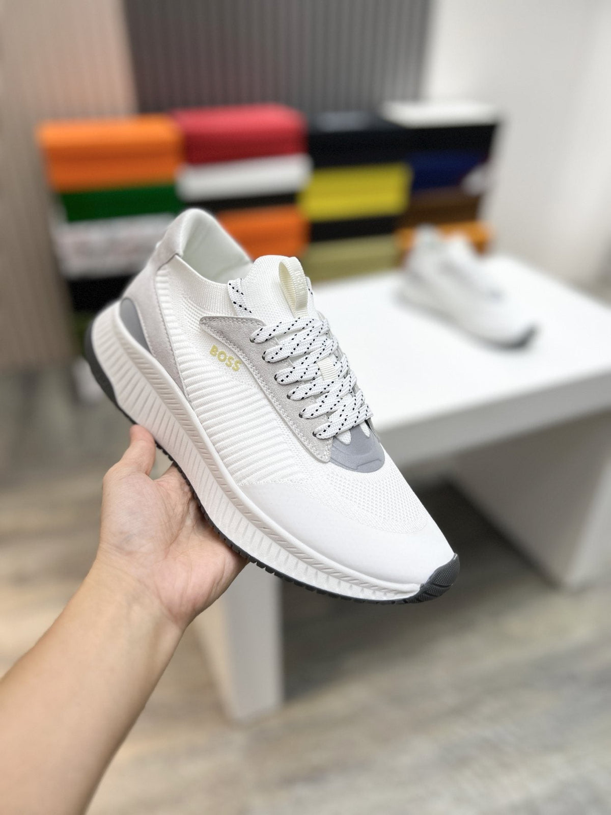 BOSS Knit Ribbed-Sole Sneakers — side