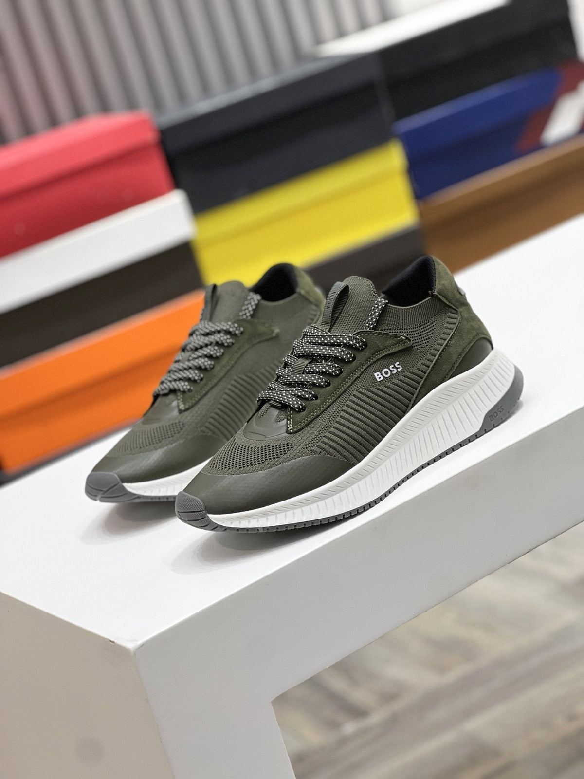 BOSS Knit Ribbed-Sole Sneakers — front