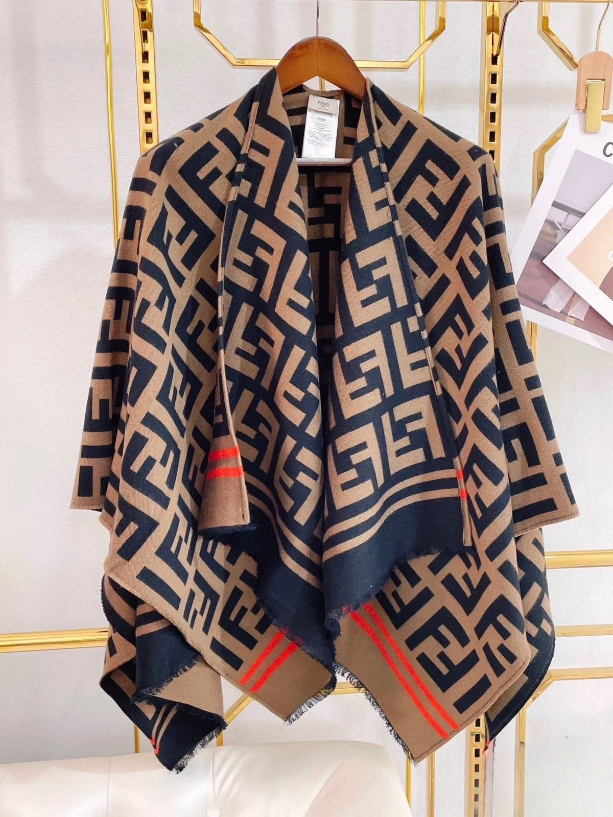 Fendi Fringed Geometric Shawl — hero