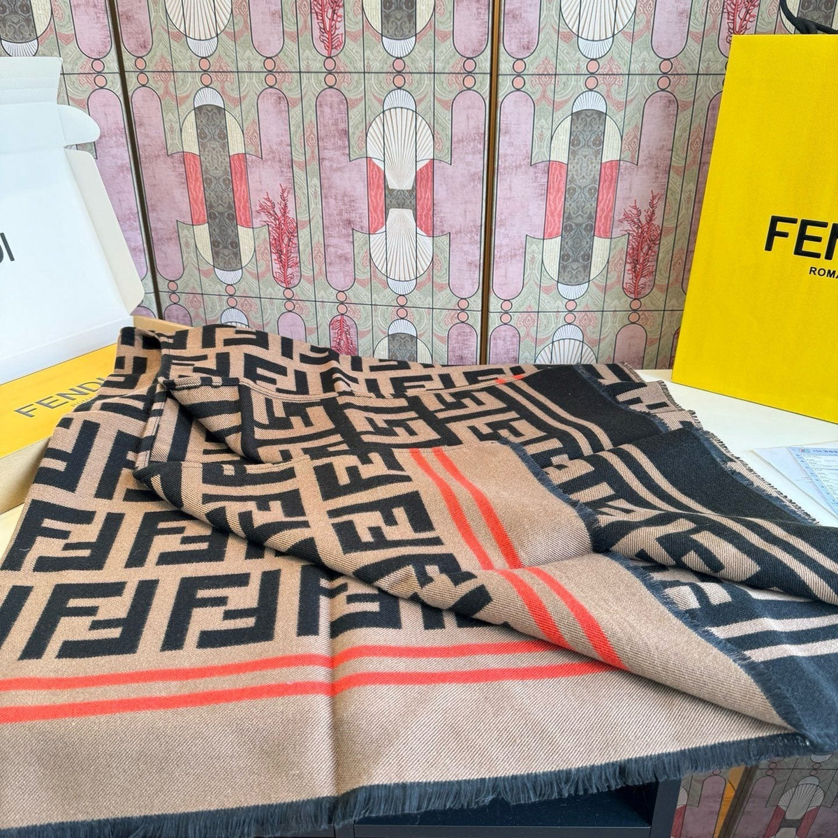Fendi Fringed Geometric Shawl — detail