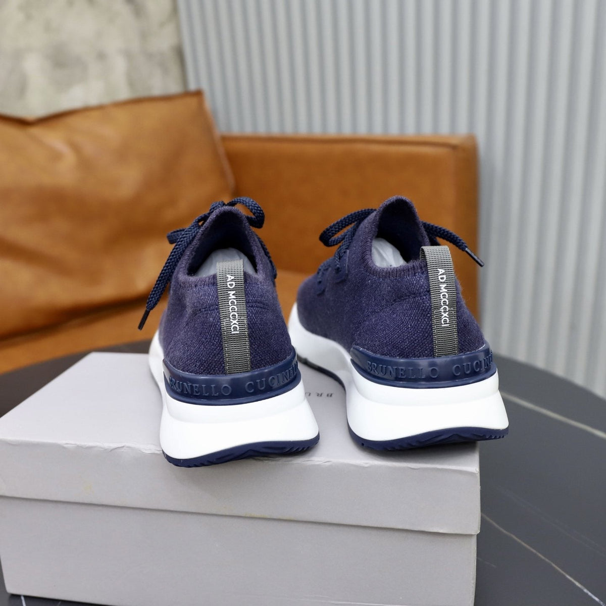 Brunello Cucinelli Dark Gray Knit Sneakers — back