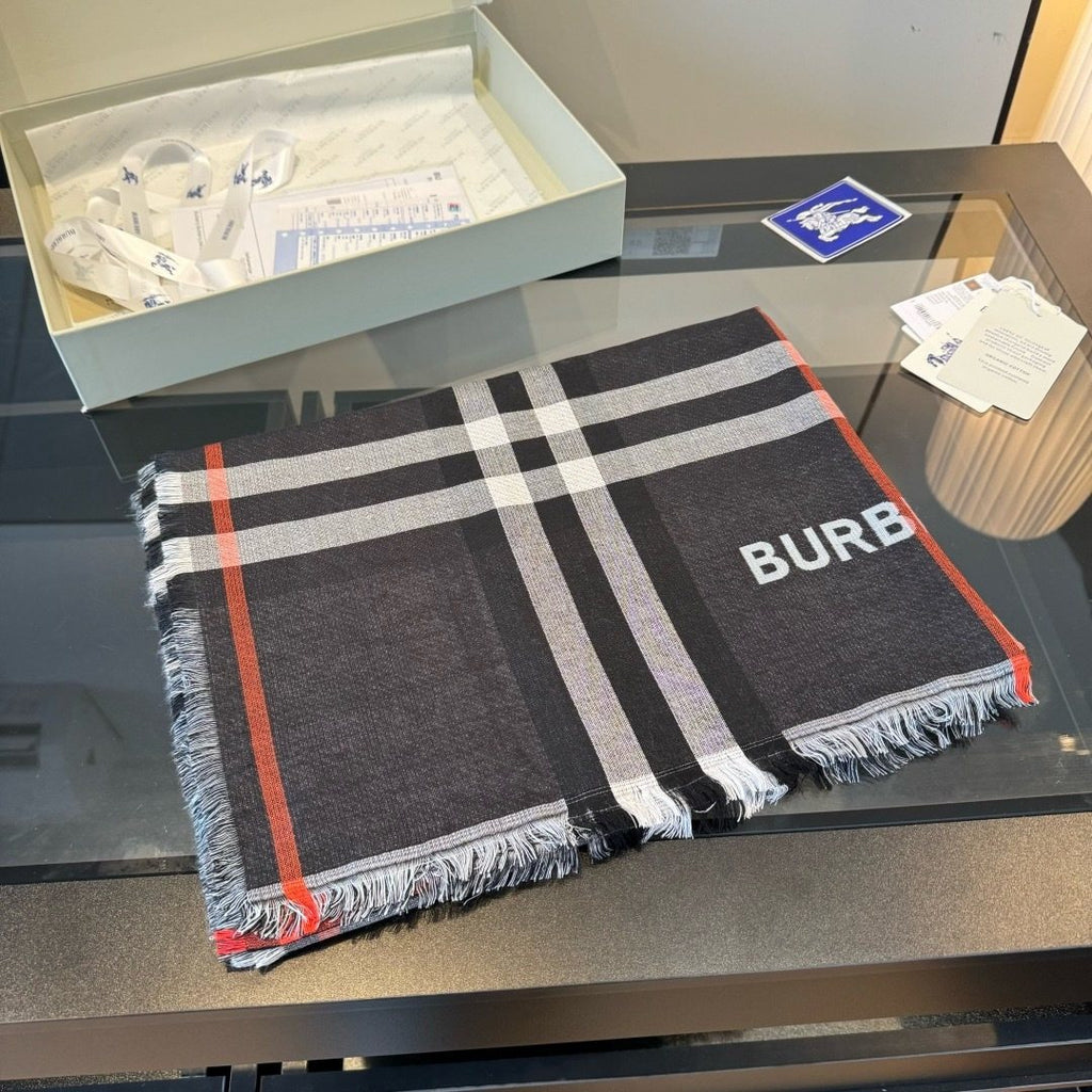 Burberry Charcoal Gray Plaid Scarf — front