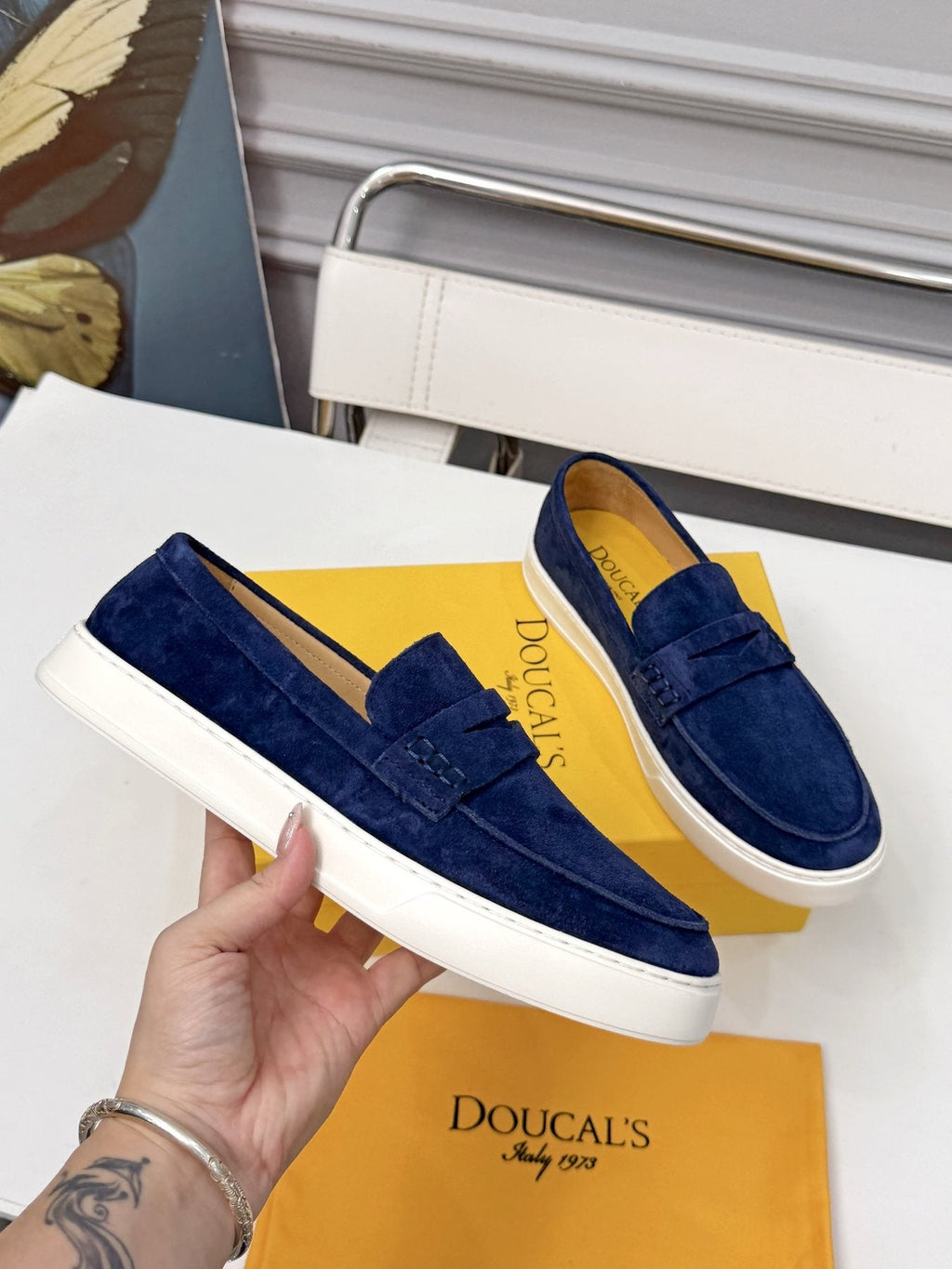Doucal's Contrast-Sole Slip-On Shoes — side