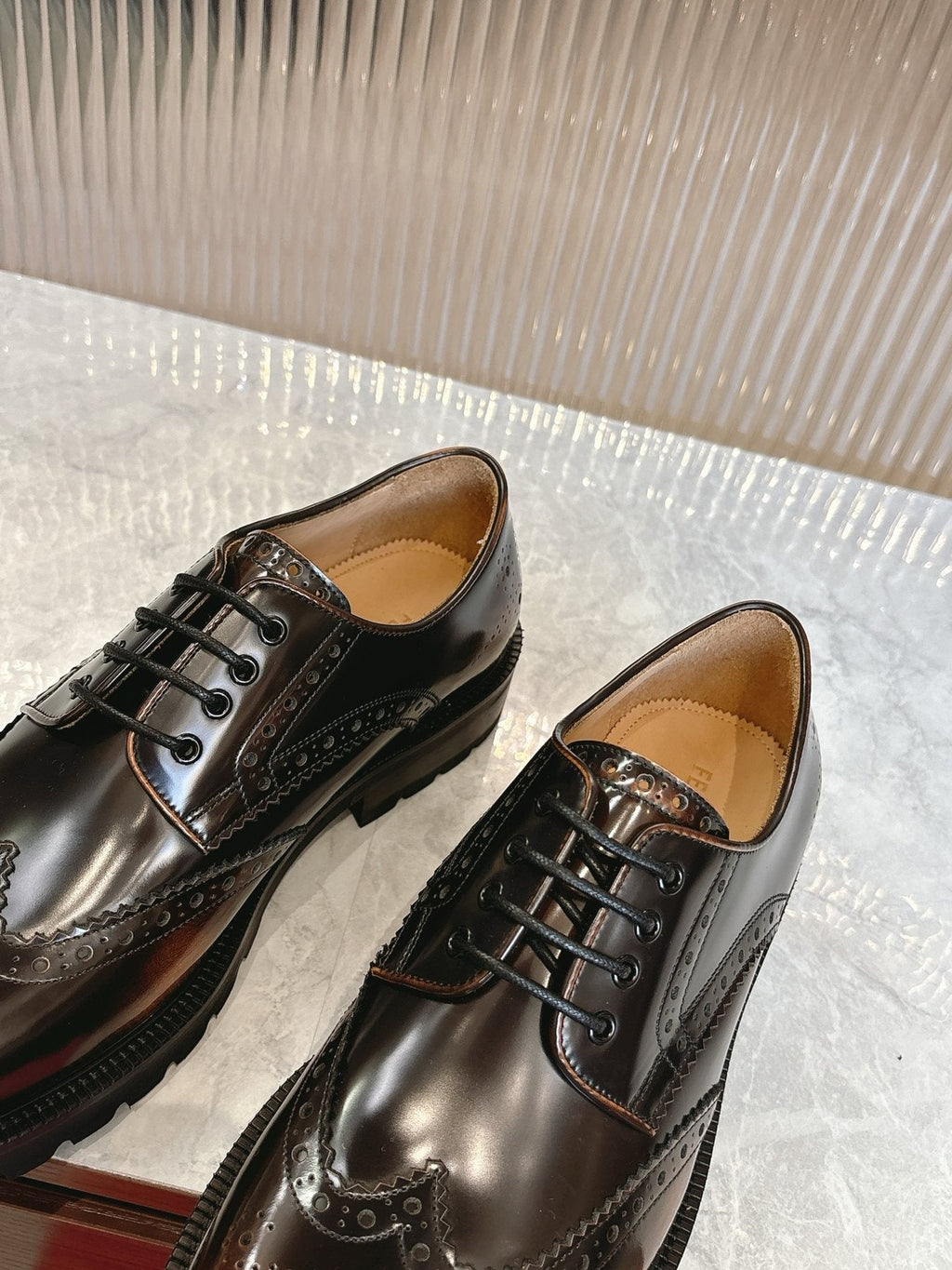 Ferragamo Men's Brogue Derby Shoes — detail