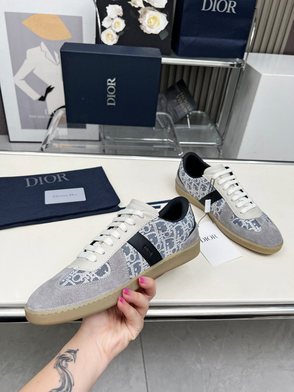 Dior B01 Patterned Low-Top Sneakers — side
