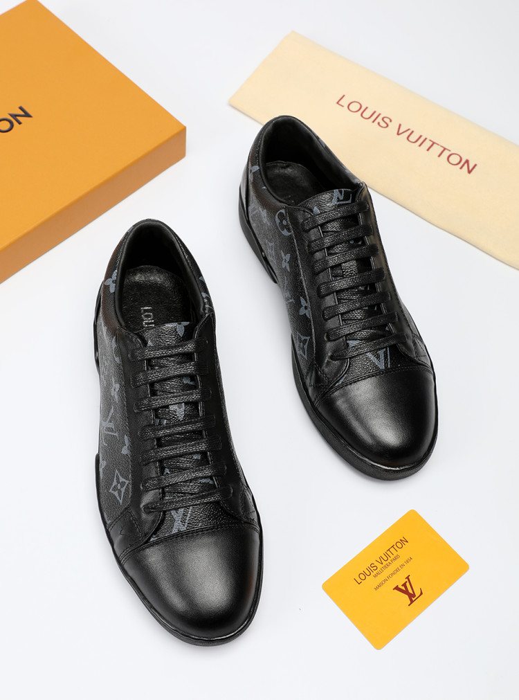 Louis Vuitton Black Monogram Panel Sneakers — front
