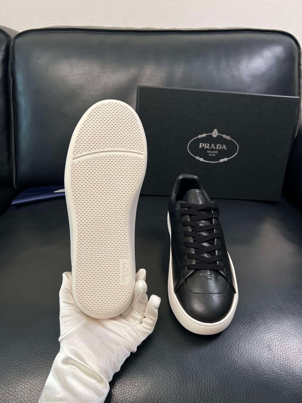 Prada Low-Top Leather Sneakers — detail