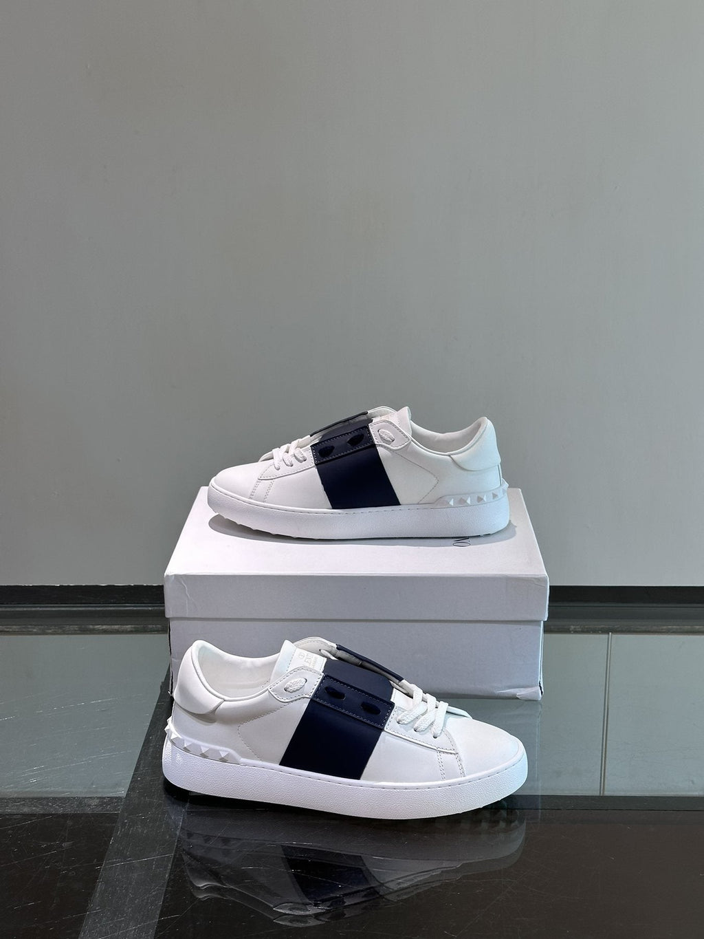 Valentino White Black Strap Low-Top Sneakers — side