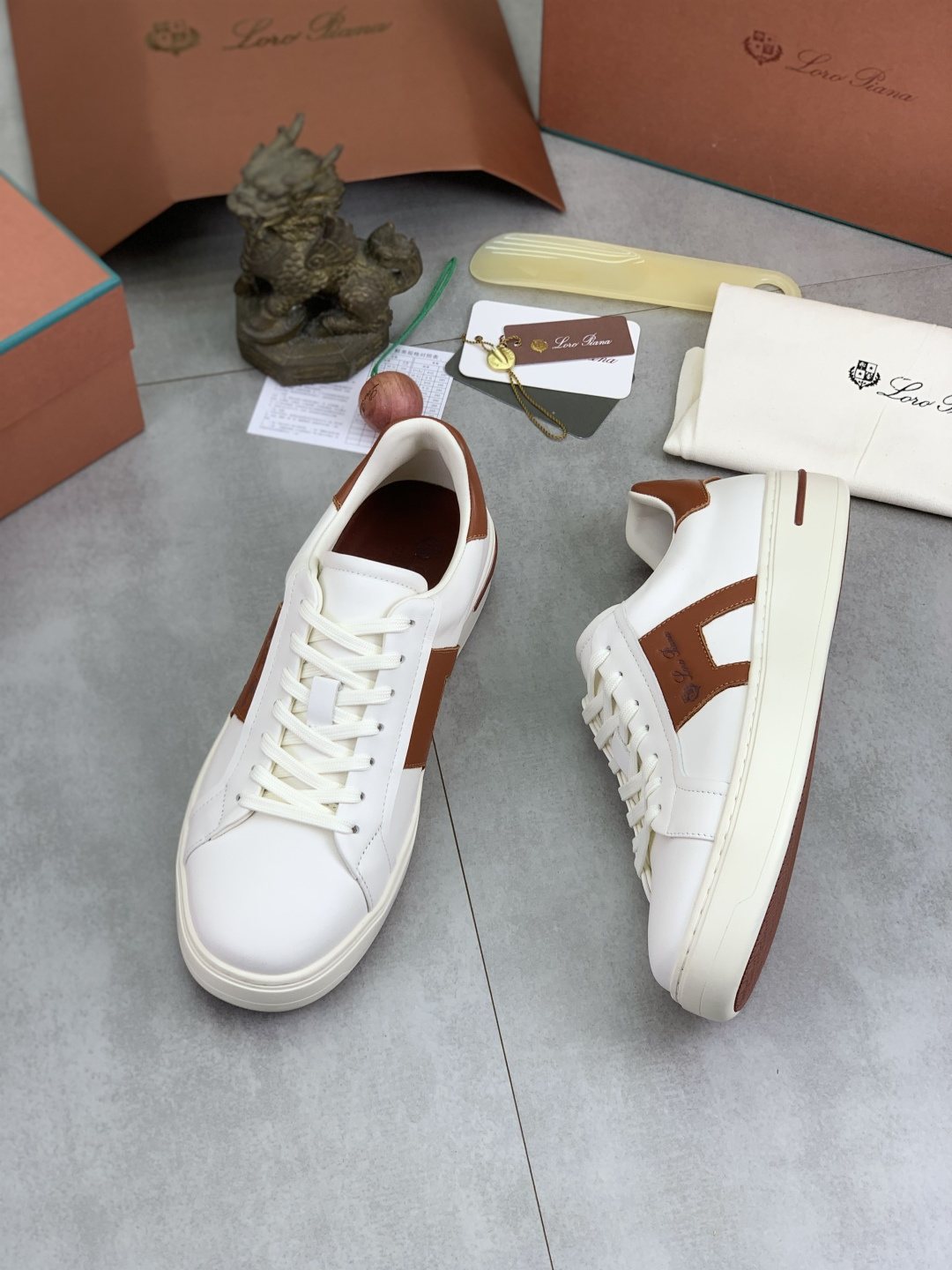 Loro Piana Black and Brown Low-Top Sneakers — side