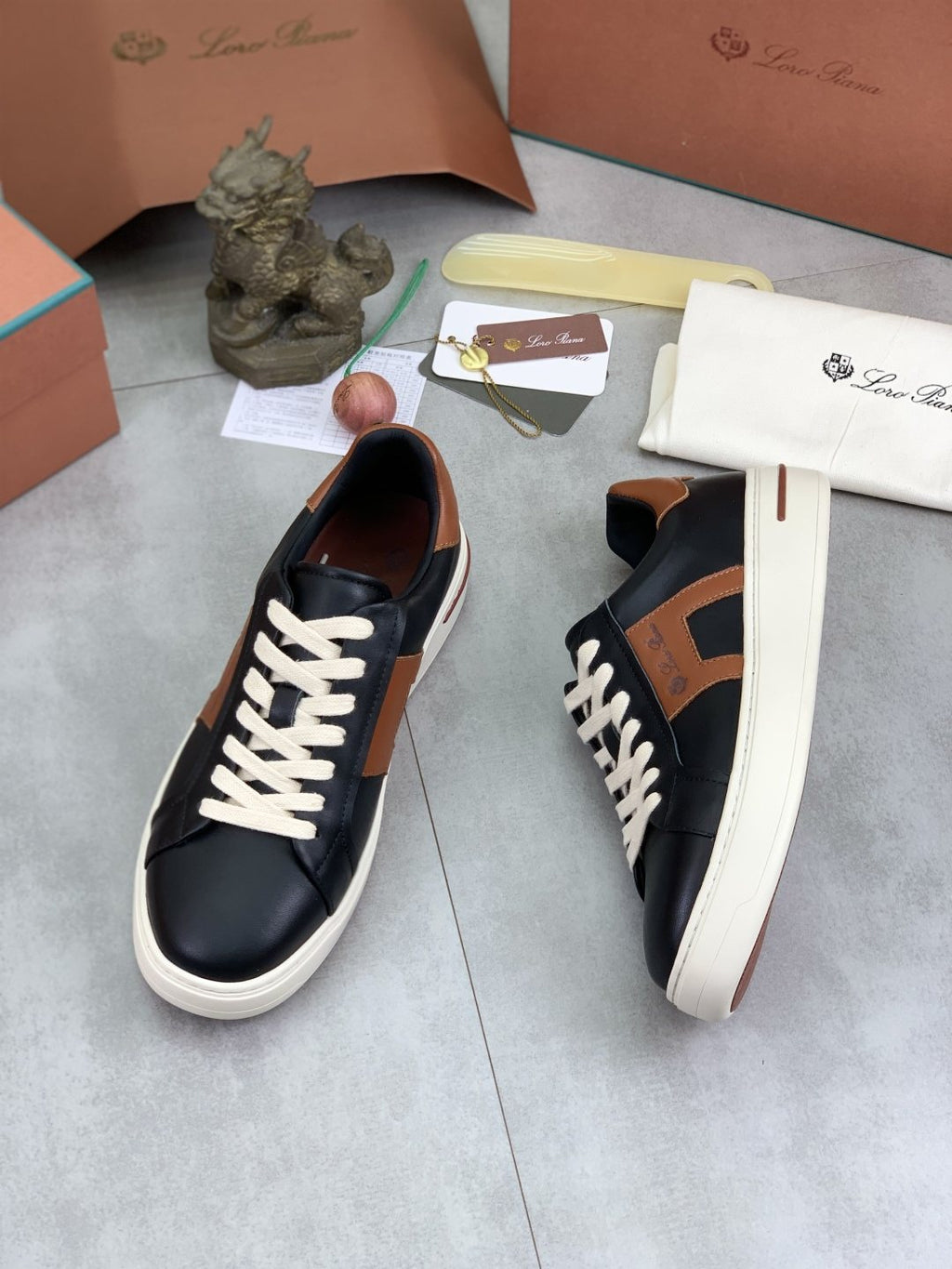 Loro Piana Black and Brown Low-Top Sneakers — side