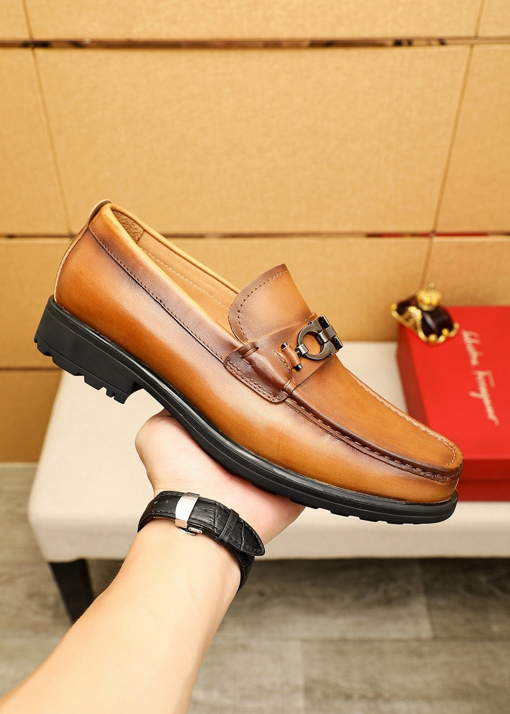 Ferragamo Leather Bit Loafers — model